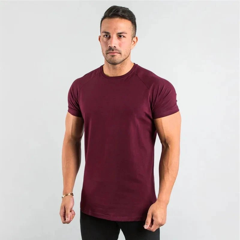 Mandotos men's casual short sleeve T-shirt with muscle fit design, ideal for gym, fitness, and streetwear, in a slim fit summer style.