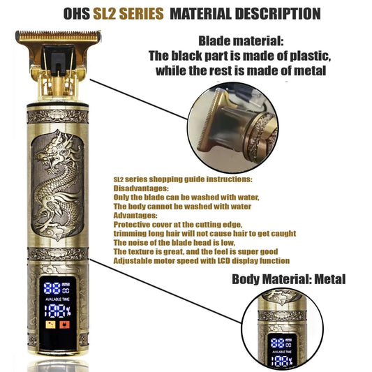 Mandotos T9 electric hair clipper with repair beard shaver and body trimmer, featuring 0mm blade for men's haircut and grooming.