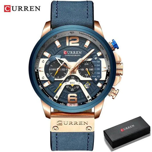 Mandotos Tactical Elegance leather watch with black dial and brown leather strap, showcasing a sophisticated and rugged design.