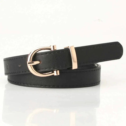 Mandotos Tally vegan leather belt with sleek black design and silver buckle, stylish accessory for casual or formal wear.