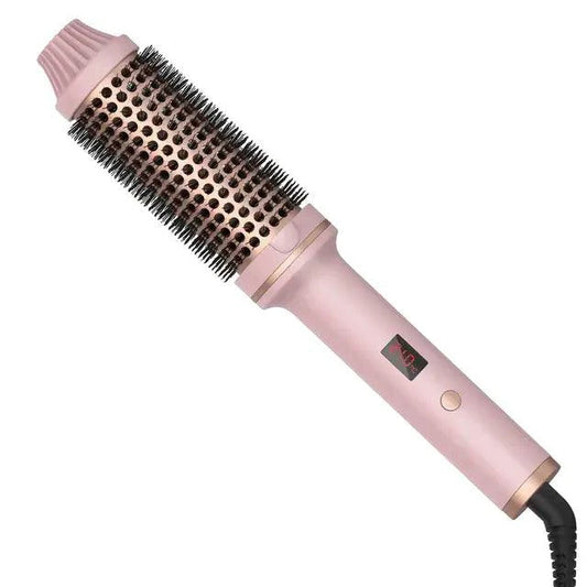 Mandotos Thermal Curl Styler Brush with heated barrel for creating curls and waves in hair, black and silver design