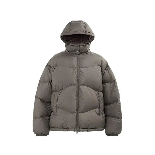 Mandotos thin and portable puff down jacket with solid color, hooded, lightweight design, perfect for cold weather.