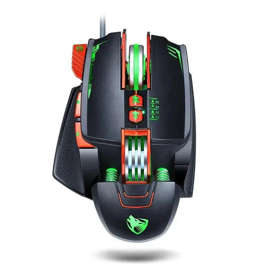 MANDOTOS Thunder Wolf V9 gaming mouse with ergonomic design and customizable buttons for gaming performance.
