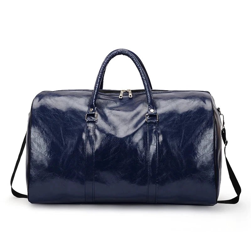 Mandotos travel bag for men and women, PU leather shoulder bag with large capacity, tote, duffle, crossbody, sports pack, luggage style.