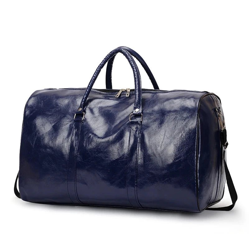 Mandotos travel bag for men and women, large capacity PU leather shoulder bag with duffle and crossbody style, sporty luggage.