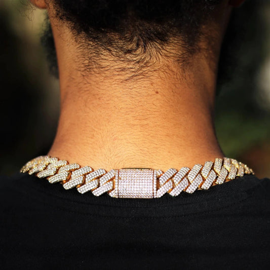 Mandotos triple row diamond gold Cuban chain featuring sparkling diamonds and a bold, layered design.