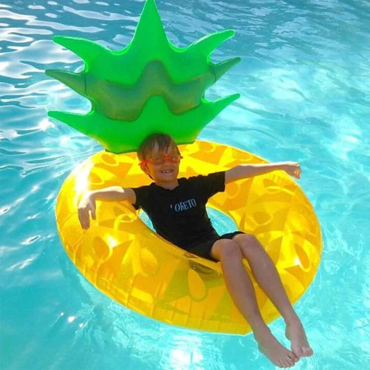 Mandotos tropical pineapple water float with vibrant pineapple design, perfect for pool lounging and summer fun.
