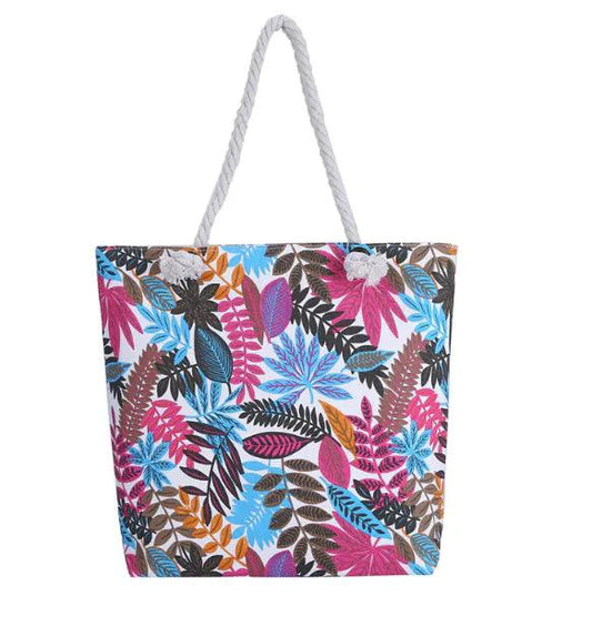 Twin-sided artistic canvas bag by MANDOTOS showing vibrant, colorful designs on both sides, with sturdy handles and spacious interior.