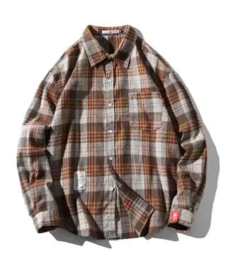 Unisex checkered long sleeve shirt by MANDOTOS featuring a classic pattern and button-up front on a casual fit.