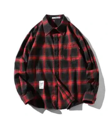 Mandotos unisex checkered long sleeve shirt with button front and collar, casual style in black and white plaid pattern.