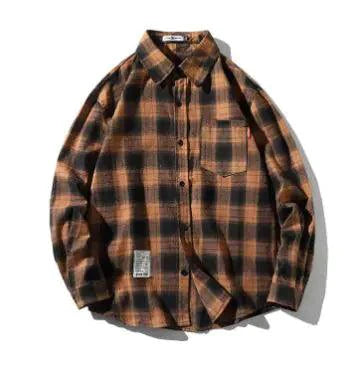 Unisex checkered long sleeve shirt by MANDOTOS featuring a classic red and black plaid pattern, casual and stylish for everyday wear.