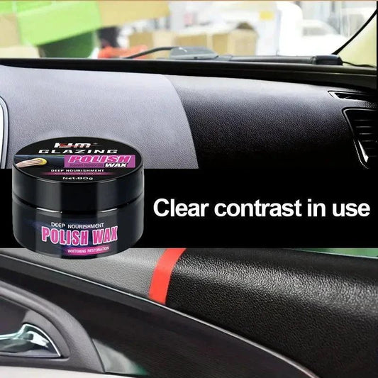 Mandotos universal leather and plastic repair polishing wax for automotive interior reconditioning on leather, plastic, and rubber surfaces.