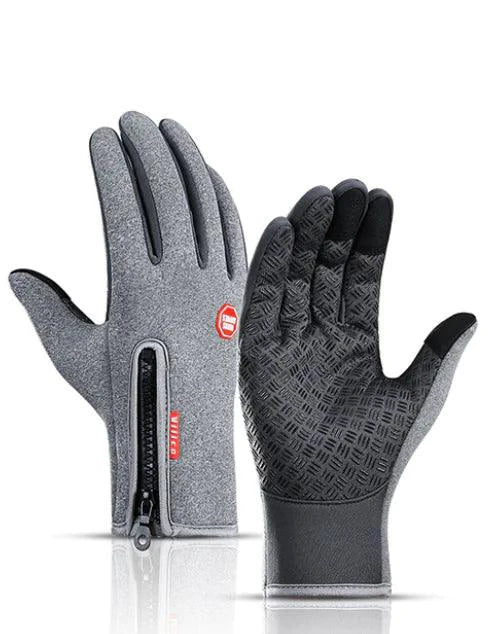 Mandotos WarmRide Touch Gloves in black, showing close-up of soft, insulated fabric and touchscreen fingertips for cold weather winter wear.