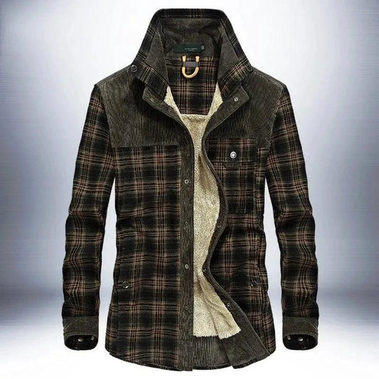 Mandotos men's winter jacket with thick fleece lining, pure cotton plaid design, military style coat for cold weather.
