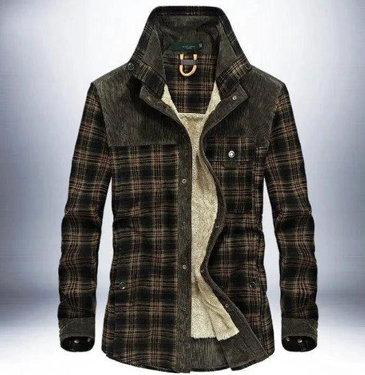 Mandotos men's winter jacket with thick warm fleece lining, pure cotton plaid design, military style coat for cold weather.