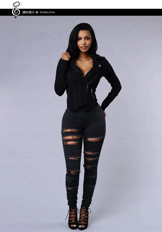 Mandotos women's high waist stretch skinny ripped washed denim jeans, casual Y2K style, tapered fit, and distressed details.