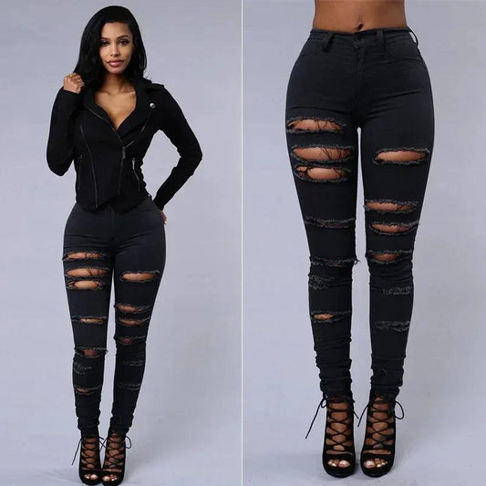 Mandotos women's high waist stretch skinny ripped denim jeans with washed finish, casual Y2K style pants, casual and trendy fit