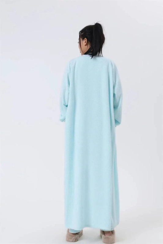 Women's 3-piece cozy lounge set by MANDOTOS featuring a pajama top, matching pants, and a soft cardigan for comfortable relaxation.