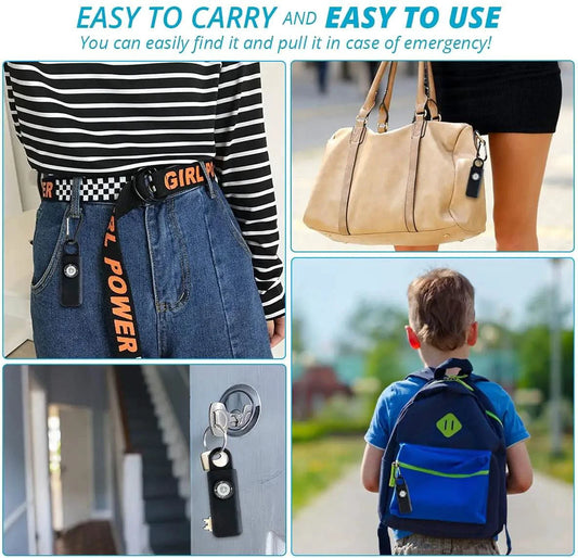 Mandotos women's self-defense safety alarm with keychain and LED flashlight for personal safety and security.