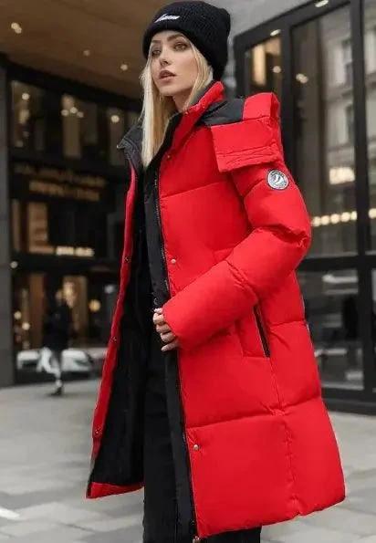 Women's thickened cotton padded winter coat by MANDOTOS, shown with cozy insulation and a stylish design for cold weather.