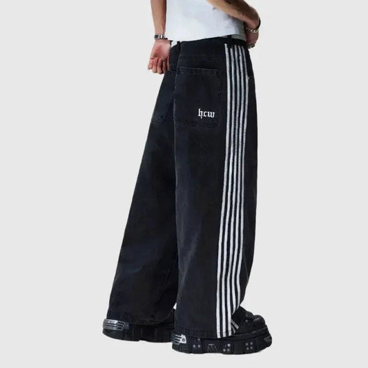 Mandotos Y2K baggy jeans with vintage striped embroidery, wide-leg streetwear sweatpants for men and women, casual Harajuku style