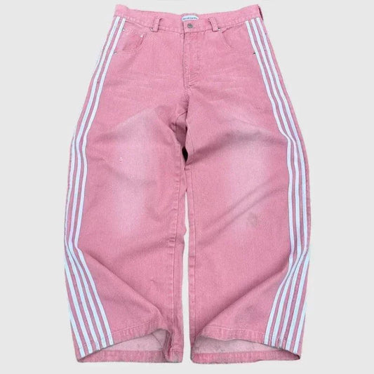 Mandotos Y2K baggy jeans with vintage striped embroidery, wide-leg streetwear sweatpants for men and women in hip-hop style