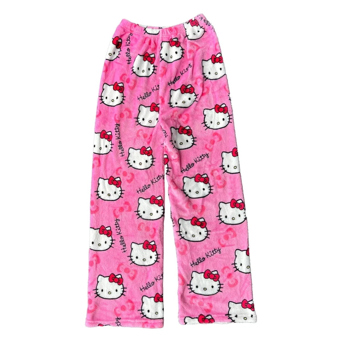 Mandotos Y2K Hello Kitty pajama pants for women featuring cartoon Sanrio Hello Kitty print, comfortable leisure sleepwear trousers.
