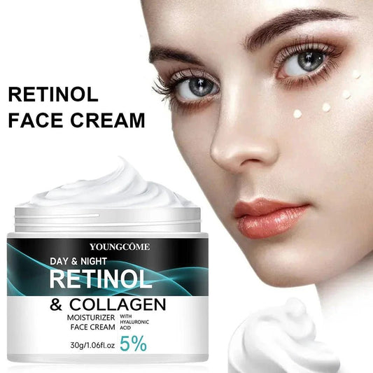 Mandotos YoungCOME Retinol Cream jar showing smooth, nourishing cream for skin elasticity and moisture retention.