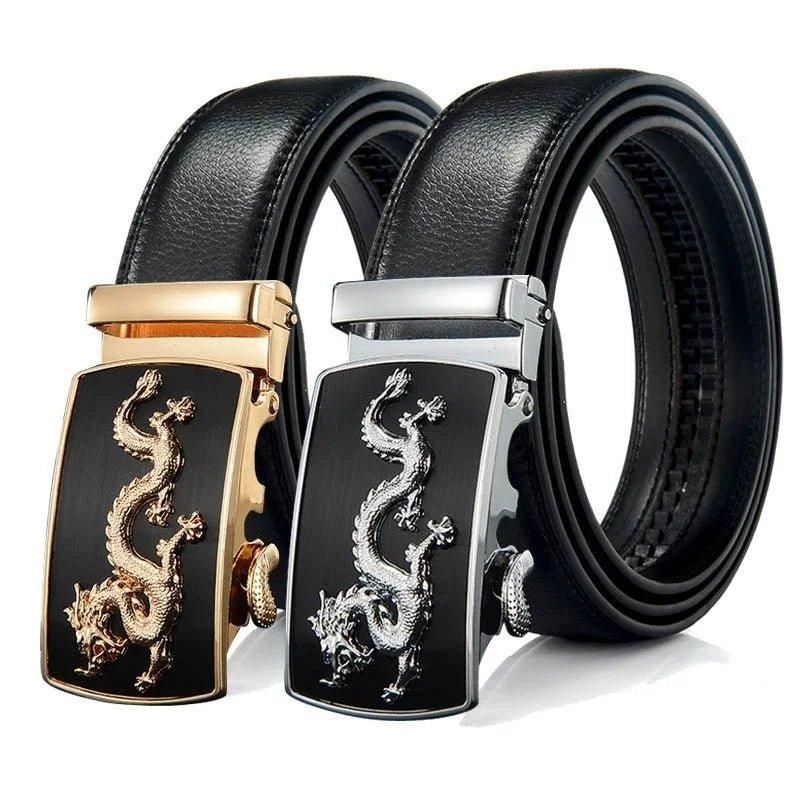 Men Automatic Buckle Belts New Fashion Brand Designer Dragon Leather Belts for Business Men Luxury Black Strap Waistband - MANDOTOS