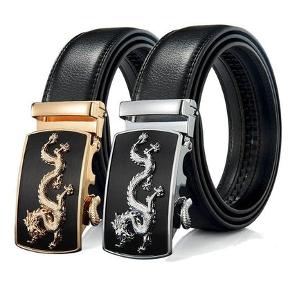 Men Automatic Buckle Belts New Fashion Brand Designer Dragon Leather Belts for Business Men Luxury Black Strap Waistband - MANDOTOS