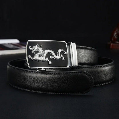 Men Automatic Buckle Belts New Fashion Brand Designer Dragon Leather Belts for Business Men Luxury Black Strap Waistband - MANDOTOS