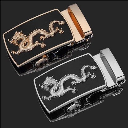 Men Automatic Buckle Belts New Fashion Brand Designer Dragon Leather Belts for Business Men Luxury Black Strap Waistband - MANDOTOS