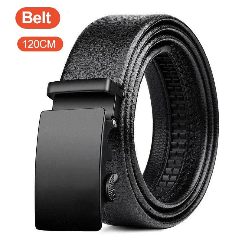 Men Leather Belt Metal Car Automatic Buckle Work Belt High Quality Men 120cm Leather Belt Business - MANDOTOS