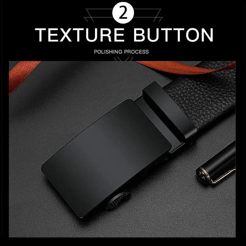 Men Leather Belt Metal Car Automatic Buckle Work Belt High Quality Men 120cm Leather Belt Business - MANDOTOS