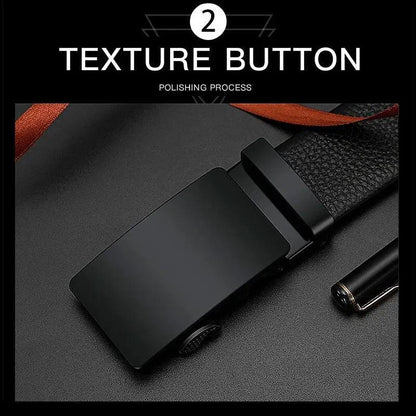 Men Leather Belt Metal Car Automatic Buckle Work Belt High Quality Men 120cm Leather Belt Business - MANDOTOS