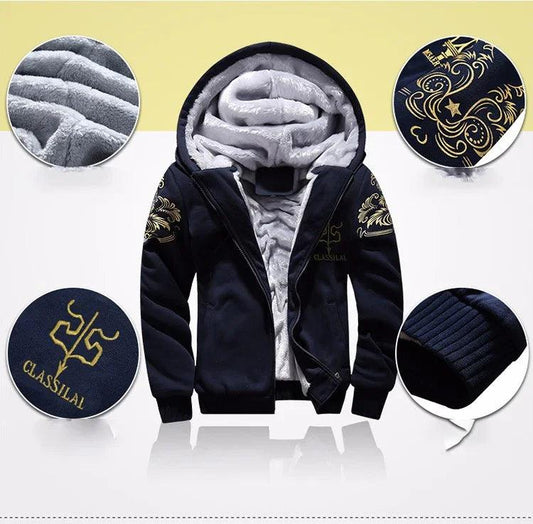 Men's autumn and winter sports set hooded casual cardigan jacket outdoor thickened warm sports shirt+pants two-piece set -