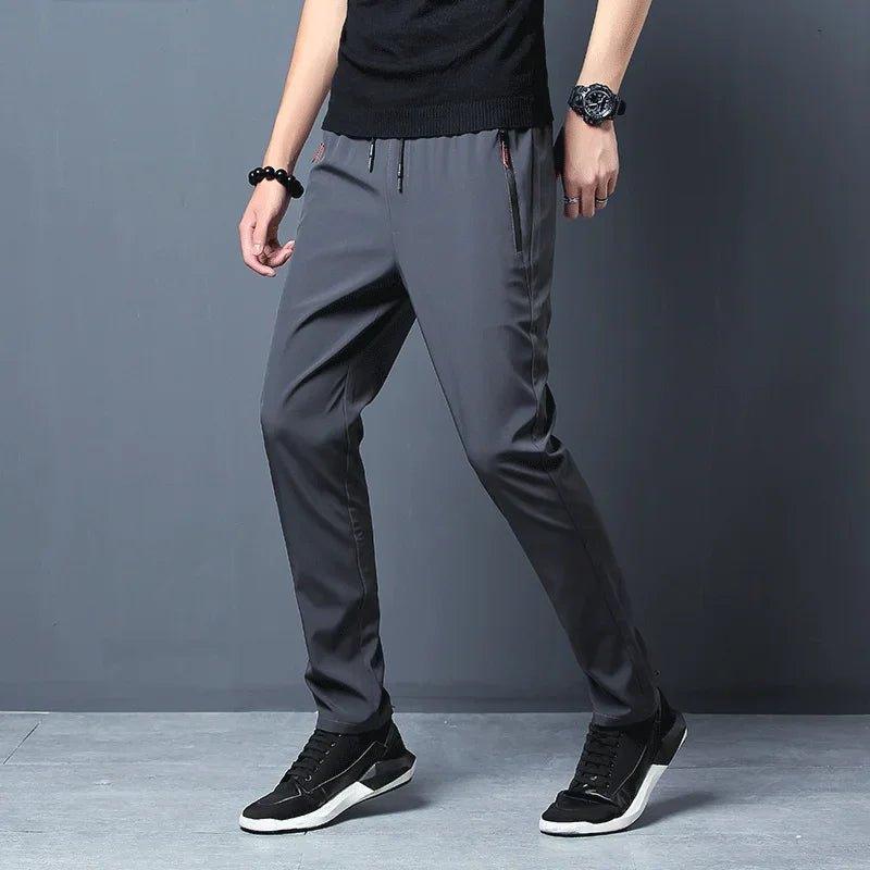 Men's Casual Pants Straight Slim Fit Elastic Waist Jogger Korean Classic Blue Black Gray Male Brand Trousers Plus Size - MANDOTOS