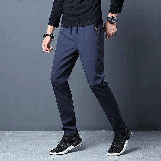 Men's Casual Pants Straight Slim Fit Elastic Waist Jogger Korean Classic Blue Black Gray Male Brand Trousers Plus Size - MANDOTOS