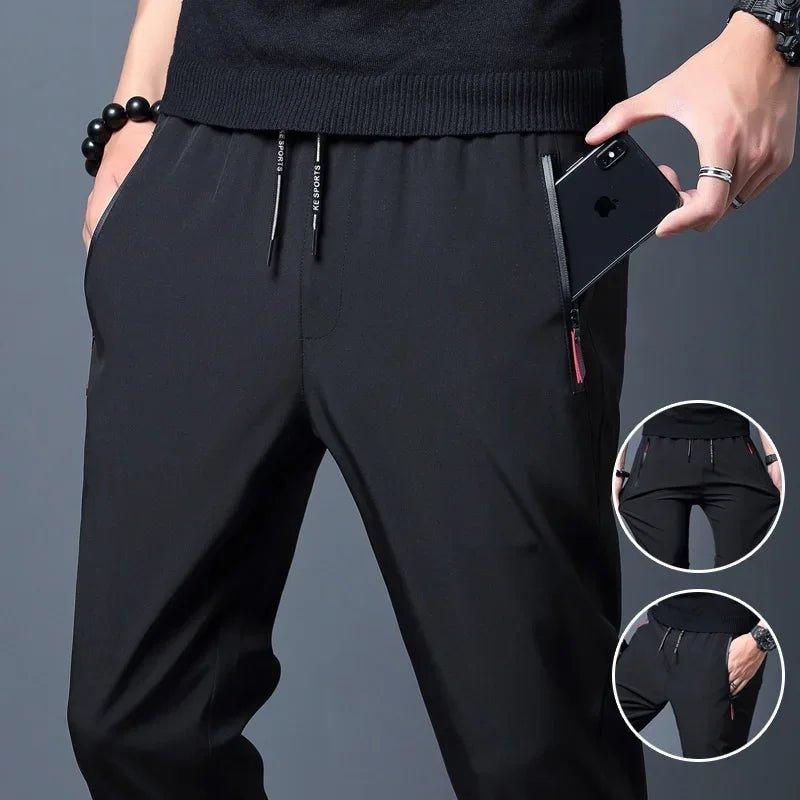 Men's Casual Pants Straight Slim Fit Elastic Waist Jogger Korean Classic Blue Black Gray Male Brand Trousers Plus Size - MANDOTOS