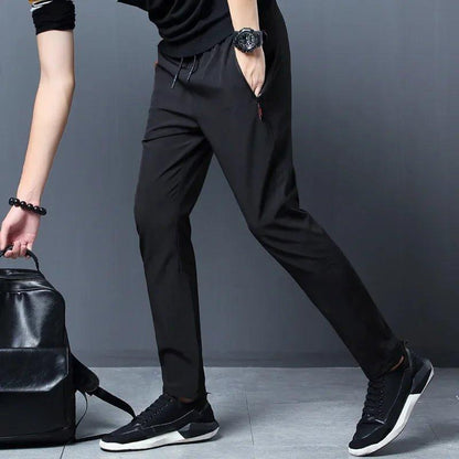 Men's Casual Pants Straight Slim Fit Elastic Waist Jogger Korean Classic Blue Black Gray Male Brand Trousers Plus Size - MANDOTOS