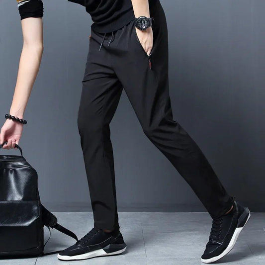 Men's Casual Pants Straight Slim Fit Elastic Waist Jogger Korean Classic Blue Black Gray Male Brand Trousers Plus Size - MANDOTOS