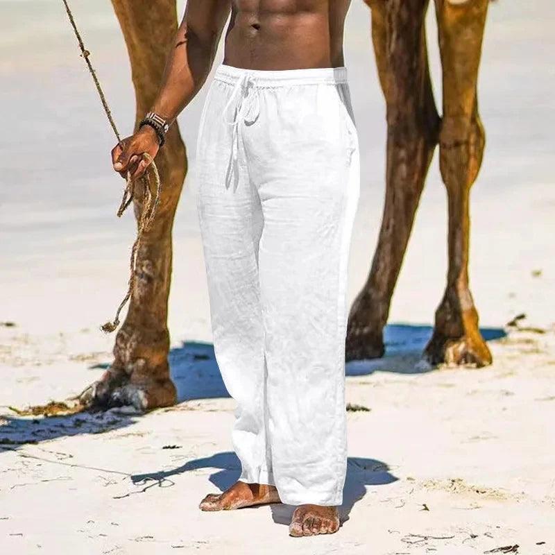 Men's Cotton Linen Pants Loose Cool Casual Long Pants Elastic Waist Long Pant Casual Large Size Streetwear Lightweight Trousers - MANDOTOS