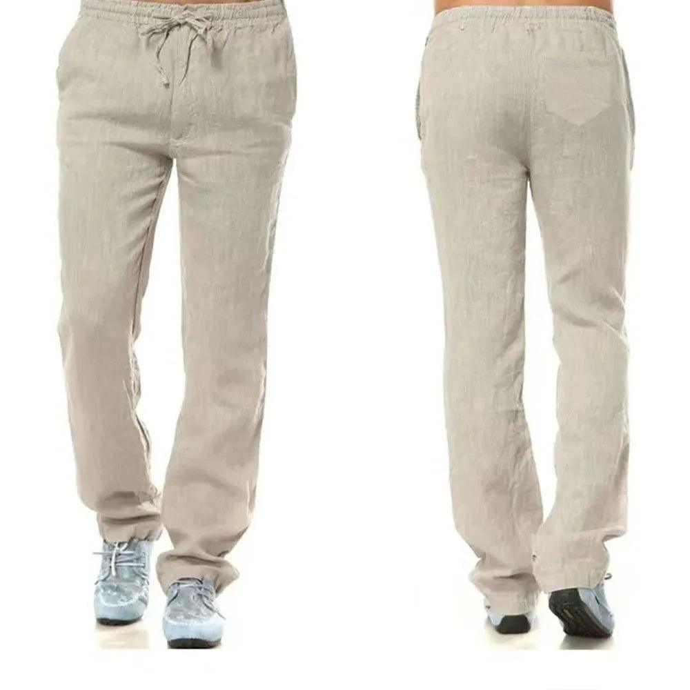 Men's Cotton Linen Pants Male Autumn New Breathable Solid Color Linen Trousers Fitness Streetwear Back With Pocket - MANDOTOS