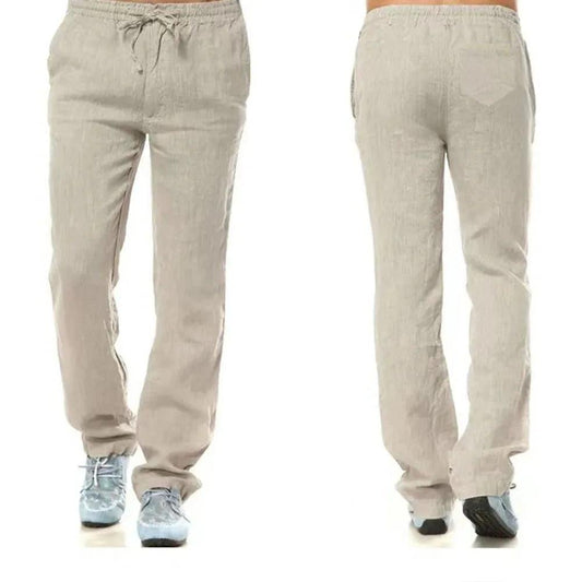 Men's Cotton Linen Pants Male Autumn New Breathable Solid Color Linen Trousers Fitness Streetwear Back With Pocket - MANDOTOS