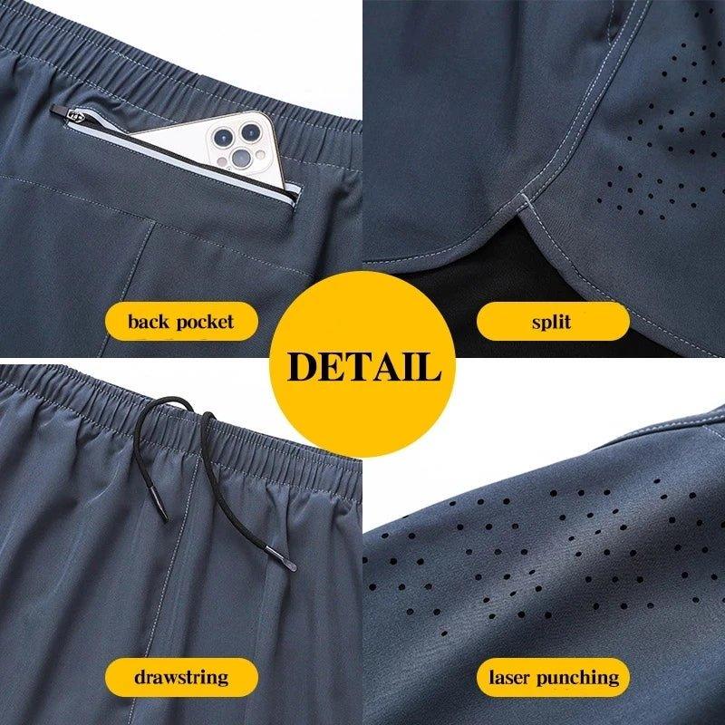 Men's Running Shorts Quick-drying Fitness Black Double Layer Shorts Men New Sport Workout Training Bodybuilding Short Pants - MANDOTOS