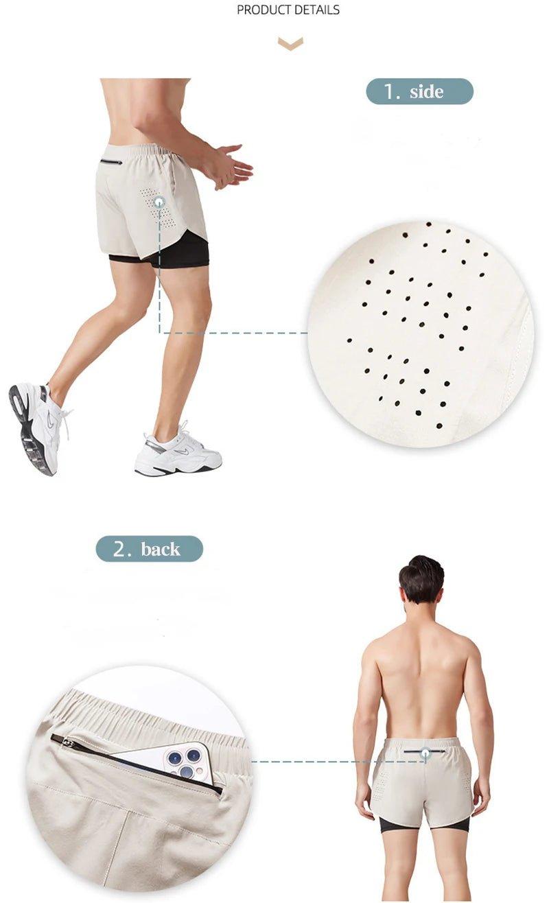 Men's Running Shorts Quick-drying Fitness Black Double Layer Shorts Men New Sport Workout Training Bodybuilding Short Pants - MANDOTOS