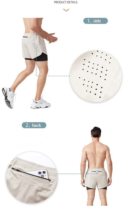 Men's Running Shorts Quick-drying Fitness Black Double Layer Shorts Men New Sport Workout Training Bodybuilding Short Pants - MANDOTOS