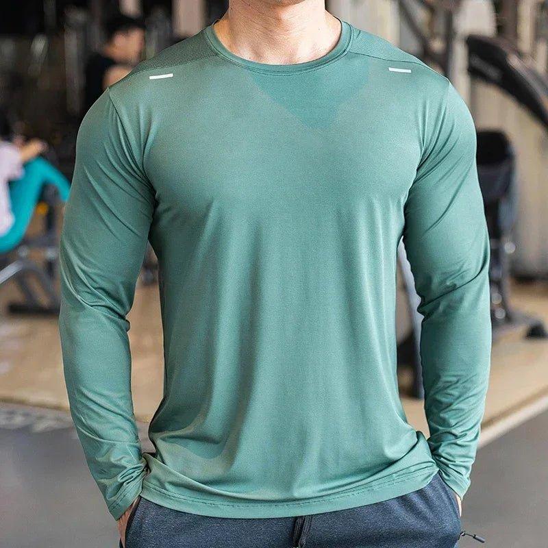 Men's Sports Fitness Long Sleeve Outdoor Badminton Quick Dry Training Shirt Casual Thin Running Top Bodybuilding Sportswear - MANDOTOS