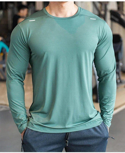 Men's Sports Fitness Long Sleeve Outdoor Badminton Quick Dry Training Shirt Casual Thin Running Top Bodybuilding Sportswear - MANDOTOS