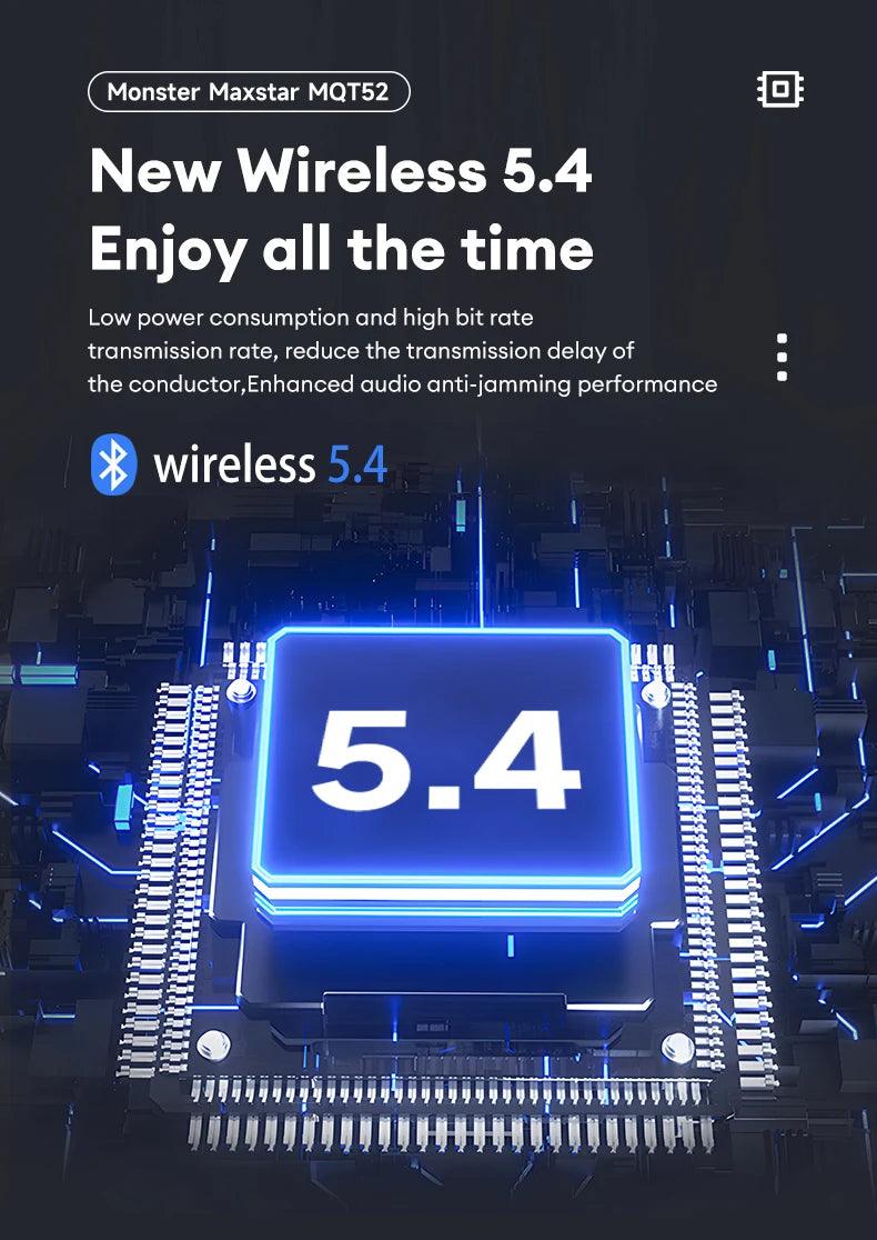 Monster MQT52 Wireless Bluetooth 5.4 Earphones Long Battery Life Gaming Headphones Dual Mode HIFI Stereo Sound Headset With Mic - MANDOTOS